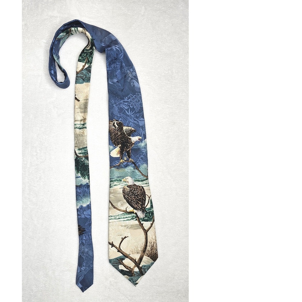 Endangered Species Necktie OS Blue Eagles at the Dells O.J. Gromme Silk Vintage